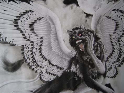 Original Wolf Drawing Gryphon Griffin Metamorphosis Moon Etsy