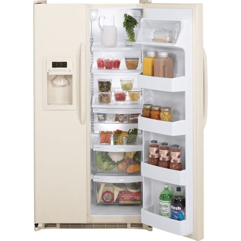 Ge 2525 Cu Ft Side By Side Refrigerator With Single Ice Maker Bisque