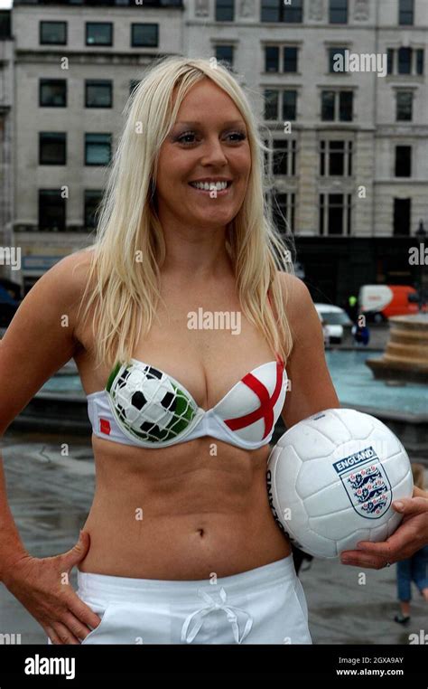 Soccer Am Presenter Helen Chamberlain Dons Triumph England Soccer Bra Which Has Been Designed