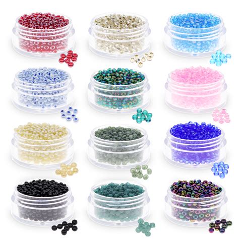 7000 Pcs Glass Seed Beads For Jewelry Making 12 Colors Craft Glass Beads For Adults
