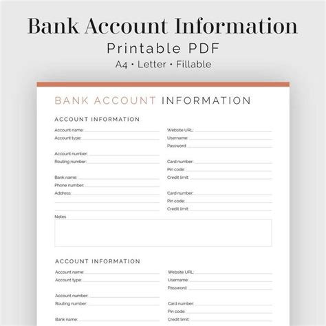 Bank Account Information Fillable Printable Pdf Finance Planner