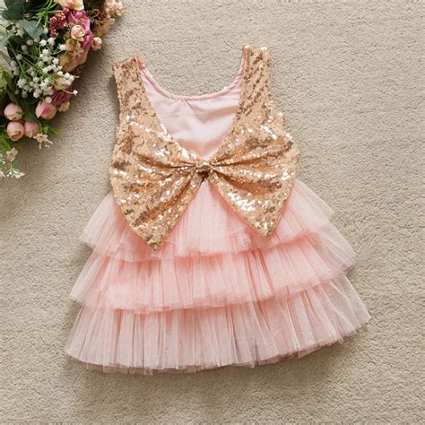 2017 Summer Casual Style Childrens Baby Girl Sequins Dress Bow