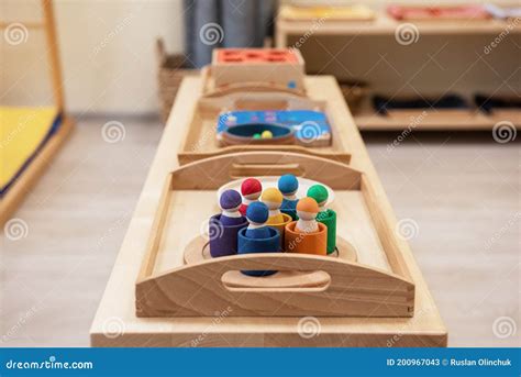 Montessori Wood Material For The Learning Of Children Stock Image