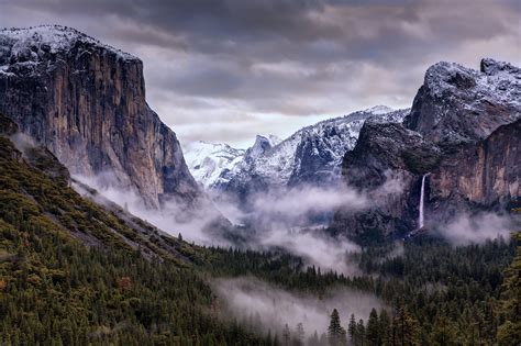 usa, California, Yosemite, Landscapes, Clouds, Nature, Mountains, Forest, Snow, Winter ...