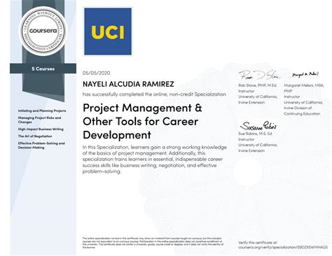 Project Management And Other Tools For Career Development Uci Coursera By