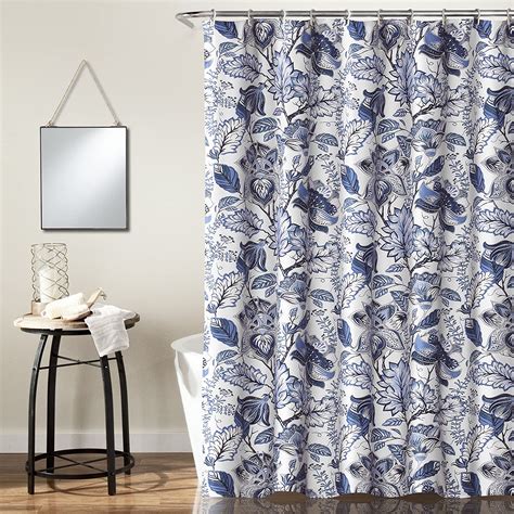 Lush Decor Blue Cynthia Jacobean Shower Curtain Fabric Floral Print