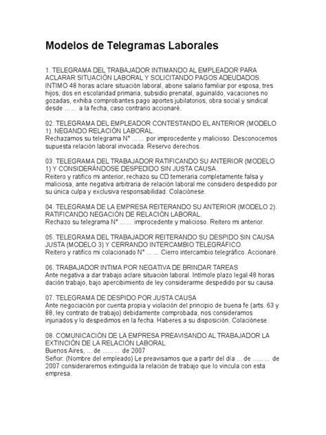 Modelos De Telegramas Laborales Pdf Derecho Laboral Gobierno