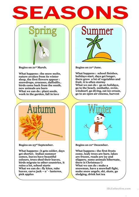 Seasons Seasons Worksheets English Lessons For Kids Learn English