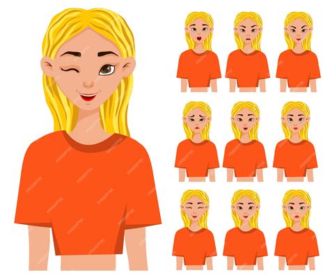 Premium Vector Set With A Female Character With Different Facial Expressions And Emotions