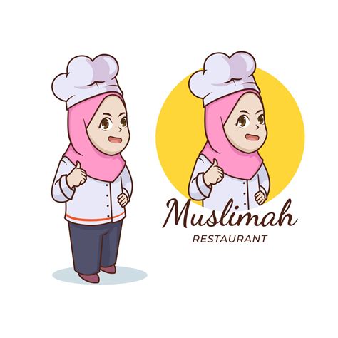 Muslim Girl Chef With Hijab Mascot Logo 3059108 Vector Art At Vecteezy