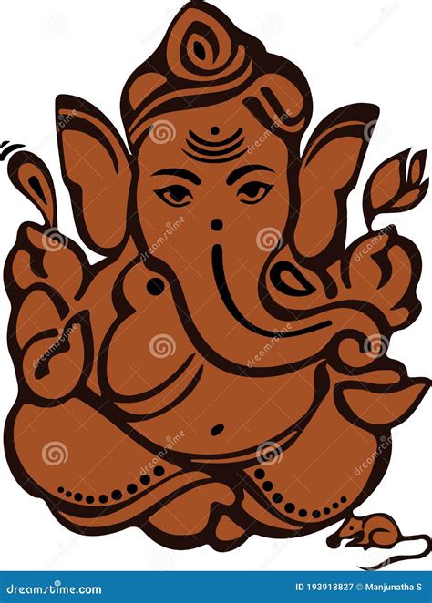 Drawing Of Lord Ganesha And Mouse Outline Editable Vector Illustration