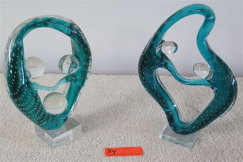 Abstract Blue Glass Sculptures Approx 9 X 13h