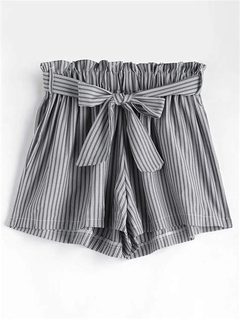 Kenancy Women Short Wide Leg Stripes Two Seam Pockets With Belt Shorts