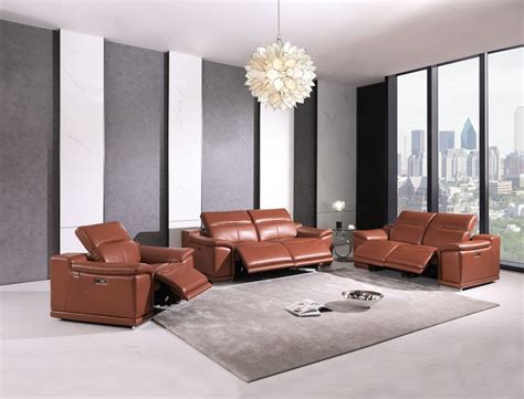Divanitalia 9762 Living Room Set In Camel Italian Leather