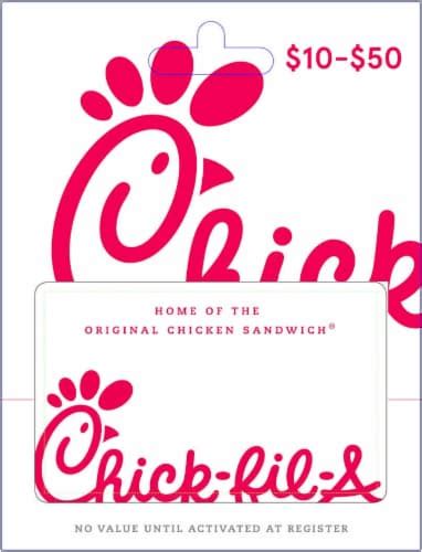 Chick Fil A 10 50 Gift Card Activate And Add Value After Pickup 0