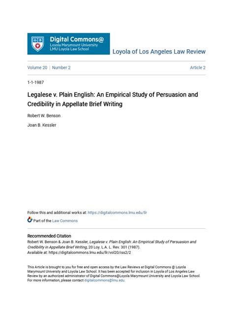 Legalese V Plain English An Empirical Study Of Persuasion And C