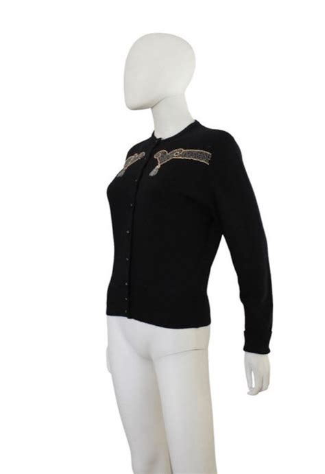 1950s Black Beaded Heart Sweater 1950s Black Beaded Cardigan Etsy