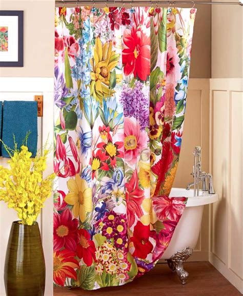 Floral Fabric Shower Curtain Bold Bouquet Garden Colors Flowers Bath