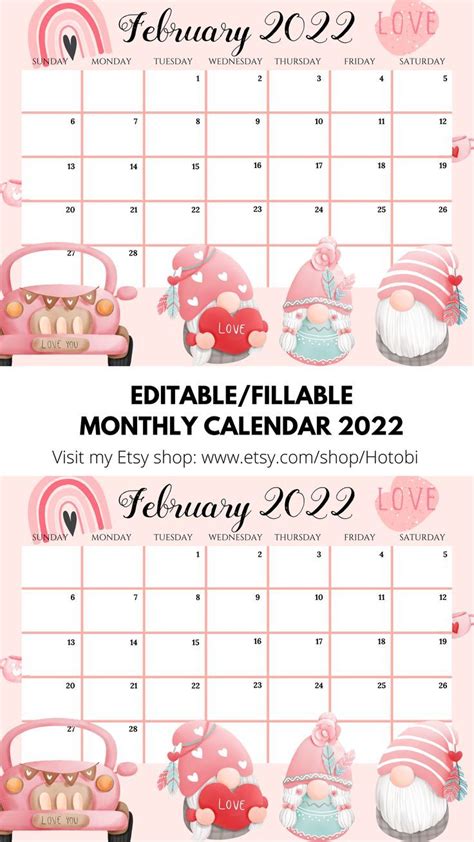 February Calendar Monthly Calendar Planner Calendar Valentine