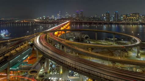 Wallpaper South Korea Seoul City Night Highway Roads Bridge