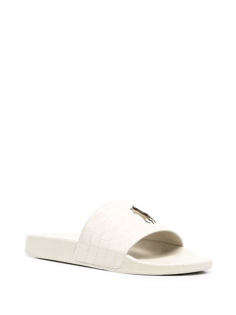 Polo Ralph Lauren Polo Pony Leather Sliders In Nude ModeSens