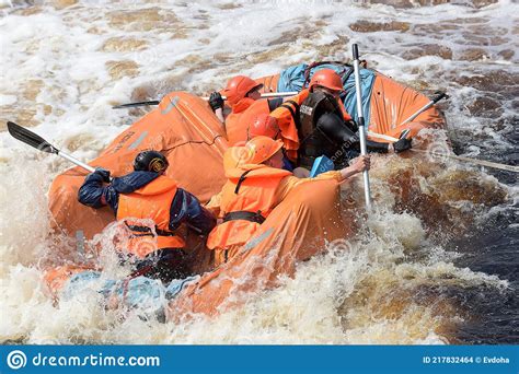 Rafters In A Rafting Boat River In Karelia Russia Editorial Stock
