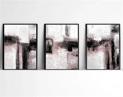 Pink And Navy Blue Triptych Wall Art Set Of 3 Prints Digital Download