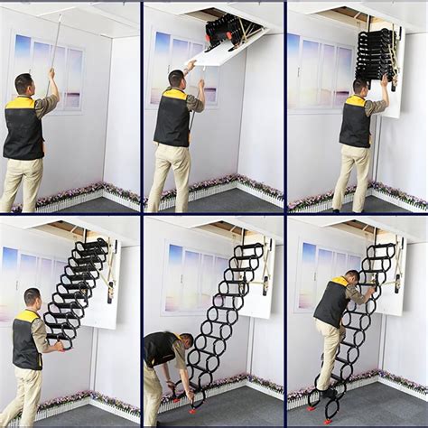 Buy Techtongda Black And White Attic Ceiling Folding Loft Ladder Stair