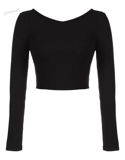 New Women O Neck Backless Crop Tops Long Sleeve Shirt Ladies Casual T