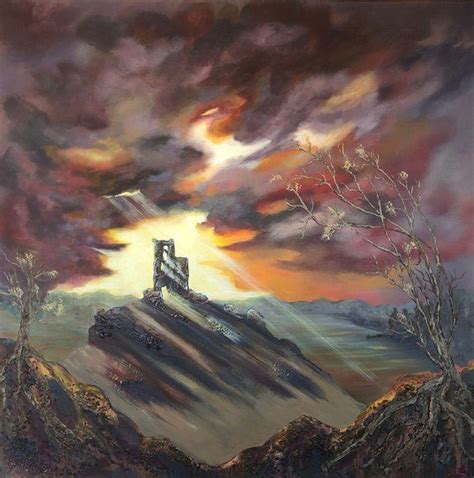 Corfe Castle With A Red Sunset 2019 Acrylic Painting By Marja Brown