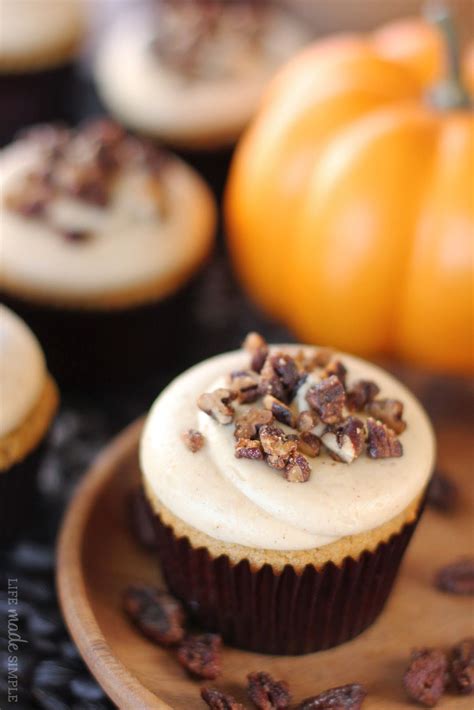 Pumpkin Pie Cupcakes Topped With Maple Buttered Pecans Recipe