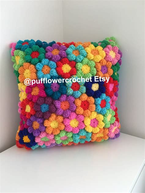 Crochet Rainbow Flower Crochet Large Hand Made Vouch Pillow 28inch