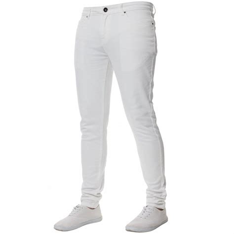 Enzo Mens Designer Stretch Super Skinny Denim Jeans White