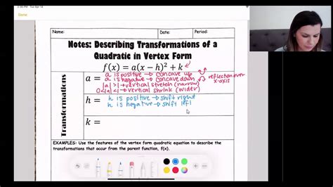 Describing Transformations In Vertex Form Youtube