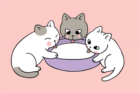 Premium Vector Cartoon Cute Cats Drink Milk Vector