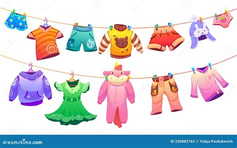 Kids Fashion Garment On Clothes Line Stock Vector Illustration Of