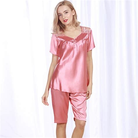 Ps0193 Sexy Pajamas Lace V Neck Women Pyjamas Summer Short Sleeve Half