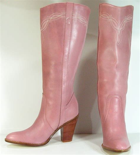 Knee High Boots Womens 65 B Pink Leather Cowgirl Heeled