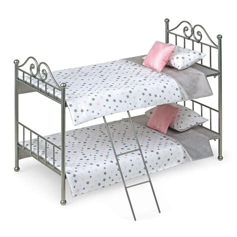 Badger Basket Scrollwork Metal Doll Bunk Bed With Ladder And Bedding