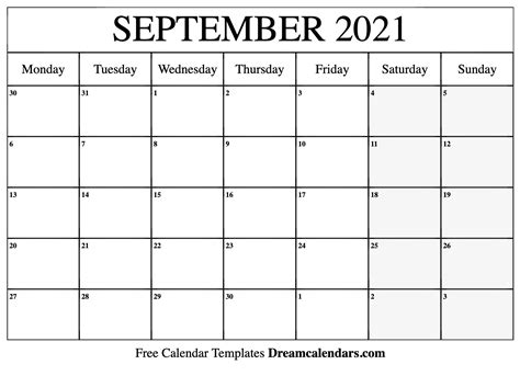 September 2021 Calendar Free Blank Printable With Holidays