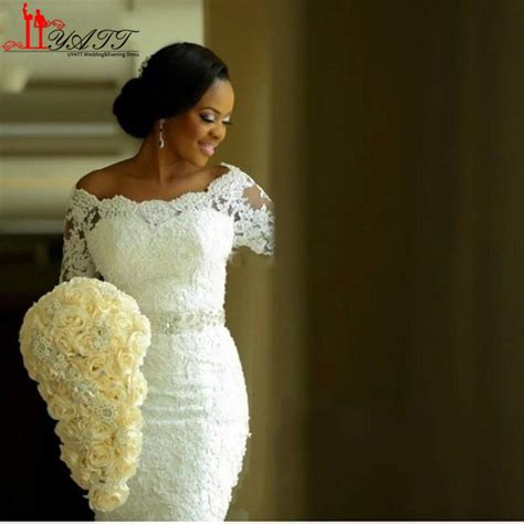 2016 New Fashion Nigerian 34 Long Sleeve Applique Lace Mermaid Wedding Dresses With Crystals