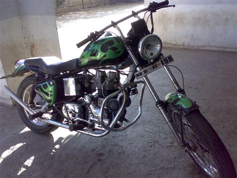 I have tried to convert into a westcoast chopper look, the modification done on this bike are as follows Bikers World: Modified Royal Enfield 350 into Westcoast ...