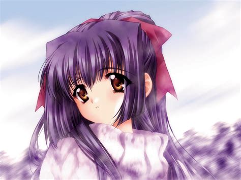Free Download Komatsu Purple Hair Blush Anime Hearts Scarf Purple Eyes