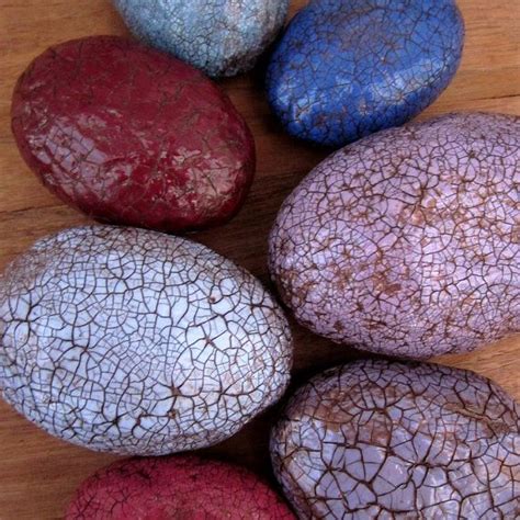 Paper Mache Accent Stones Rustic Crackled Set Of Seven In Handmade