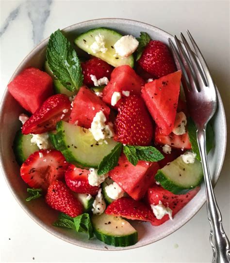 Strawberry Watermelon Feta Mint Cucumber Salad The Dish On Healthy
