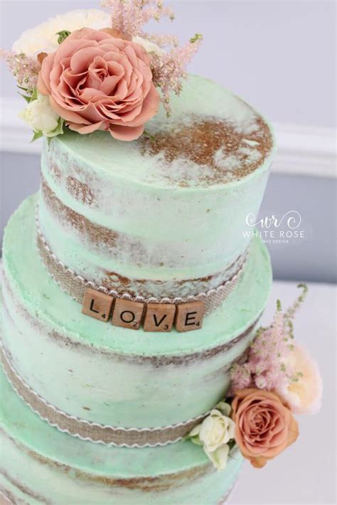Rustic Mint And Peach Wedding Cake At Durker Roods Hotel