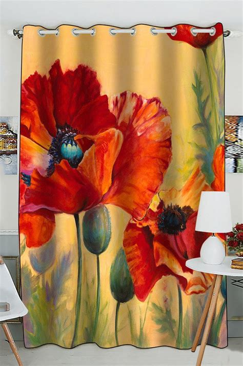Gckg Red Poppy Passion Window Curtain Kitchen Curtain Size 52wx84