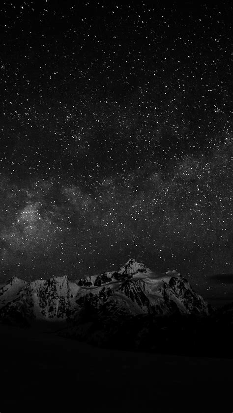 Starry Night Sky Mountain Nature Bw Dark Android Wallpaper Android Hd