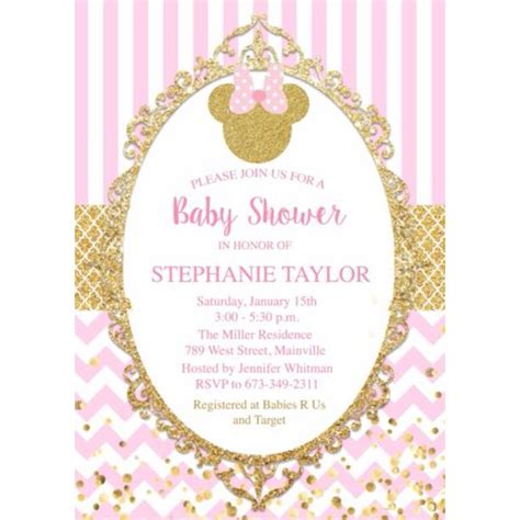 Many choices of fonts available. Minnie Mouse, Princess, Gold, Pink, Baby Shower Invitation ...