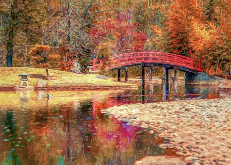 Red Bridge Autumn Digital Art By Jon Woodhams Fine Art America
